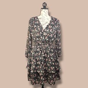 Mimi Chica Black and Pink Floral Long Sleeve Dress